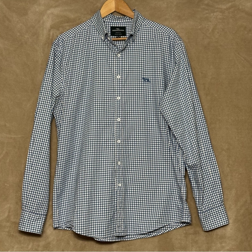 Rodd & Gunn Blue White Gingham Check Albini Cotton Long Sleeve Shirt Size XL